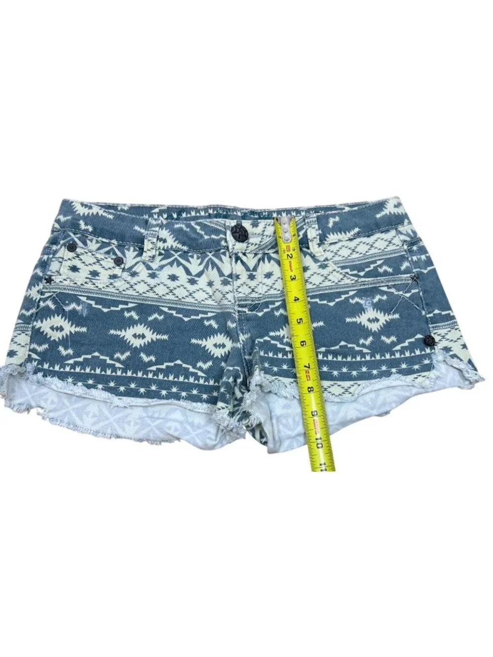 Vanilla Star Denim Shorts Sz 9 Blue White Tribal Print Star Cutoff Streetwear